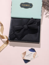 Black Textured Bow Tie & Pocket Square Set