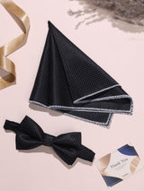 Black Textured Bow Tie & Pocket Square Set