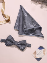 Grey Floral Bow Tie & Pocket Square Set