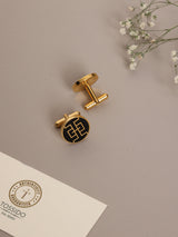 Black Geometric Fret Cufflinks - TOSSIDO