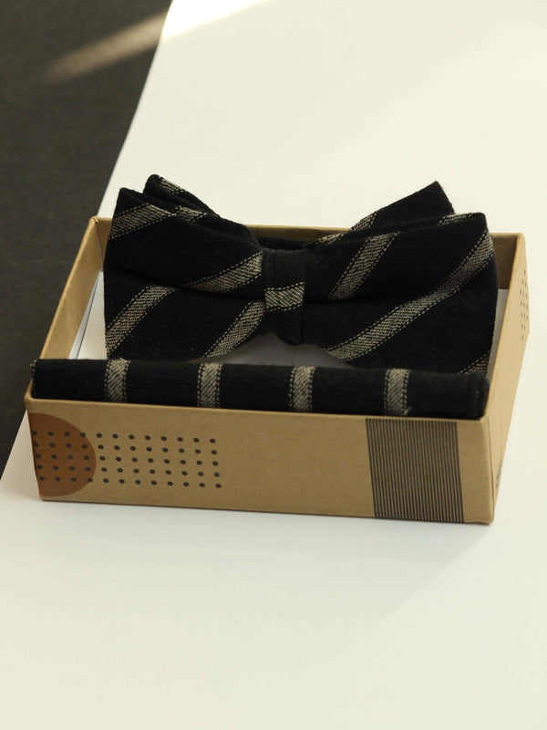 Black Stripe Bowtie & Pocket Square Set
