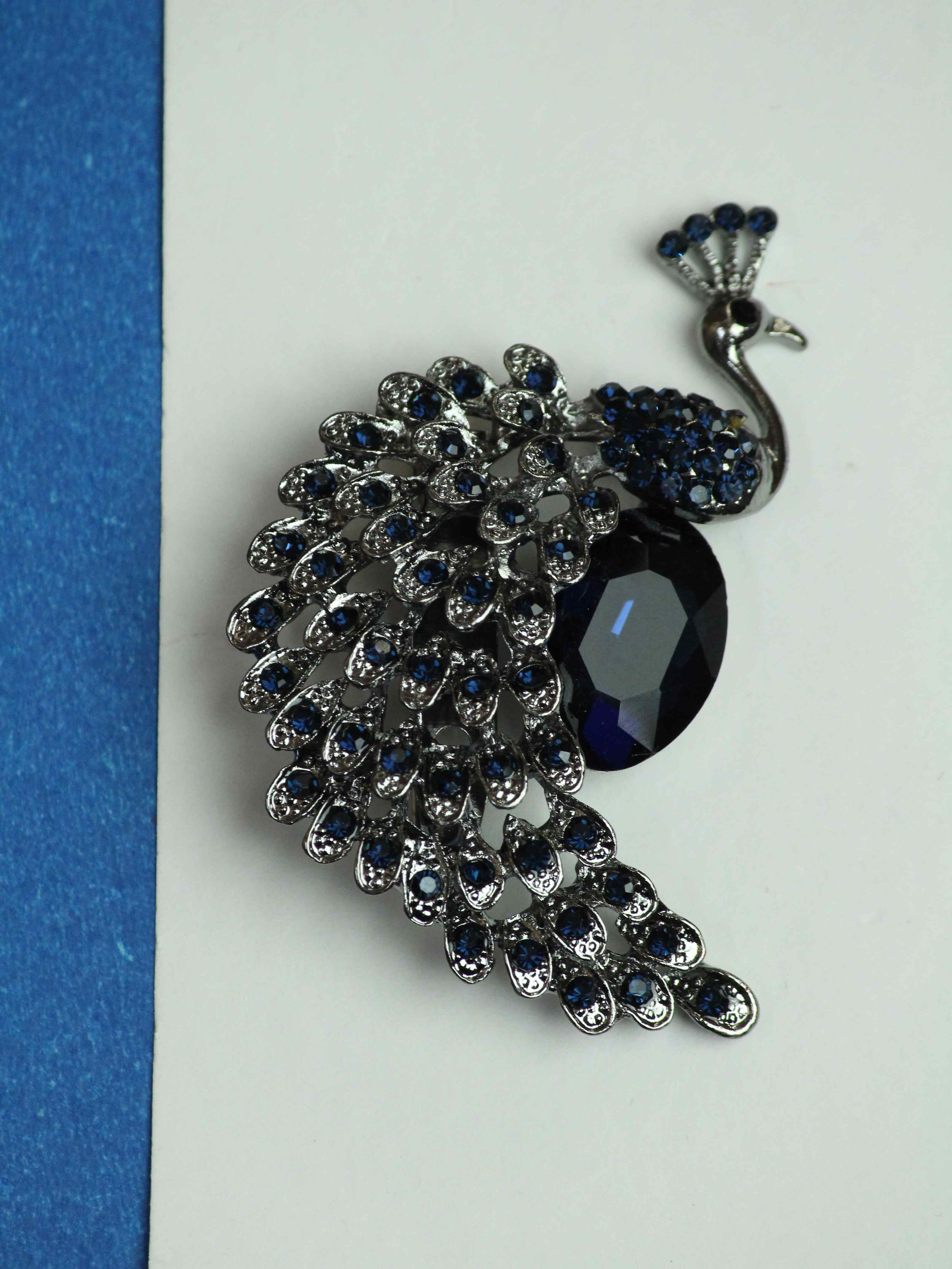 Blue And Silver Peacock Brooch 5113