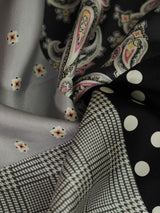 Grey & Black Multipattern Silk Pocket Square