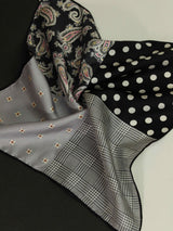Grey & Black Multipattern Silk Pocket Square