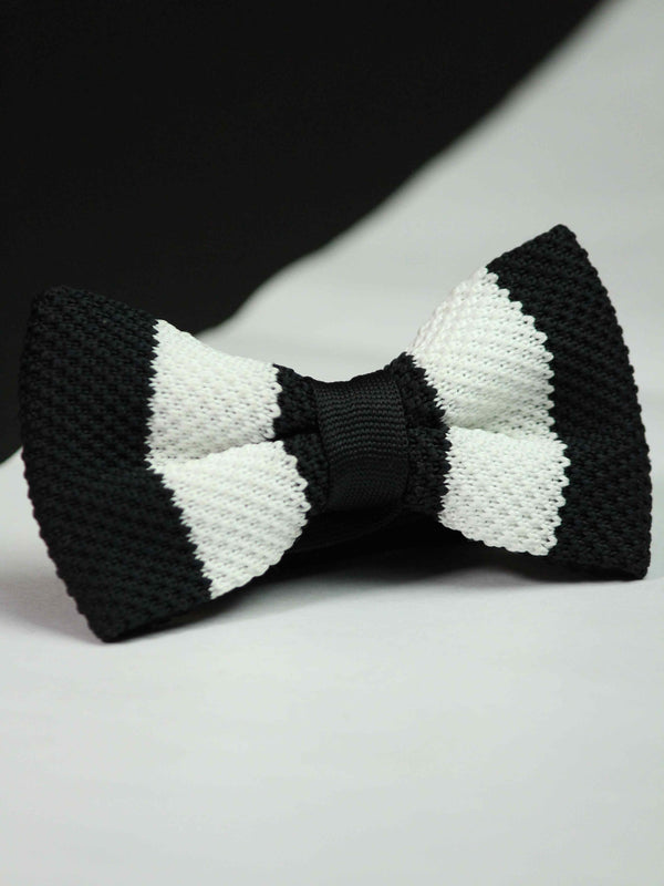 Black & White Stripe Knitted Bowtie