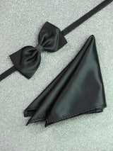 Black Solid Bowtie & Pocket Square Set