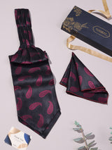 Black & Pink Paisley Woven Ascot & Pocket Square