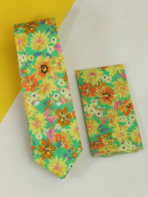 Multicolor Floral Necktie & Pocket Square Giftset