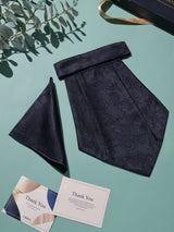 Navy Tonal Paisley Woven Cravat & Pocket Square Set - TOSSIDO