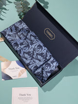 Blue Leaf Print Woven Cravat & Pocket Square Set - TOSSIDO