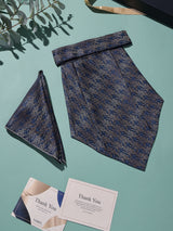 Navy & Gold Abstract Woven Cravat & Pocket Square Set - TOSSIDO