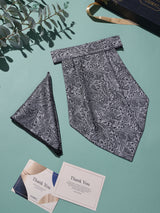 Silver Grey Swirl Paisley Woven Cravat & Pocket Square Set - TOSSIDO