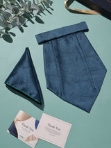 Teal Tonal Floral Woven Cravat & Pocket Square Set - TOSSIDO
