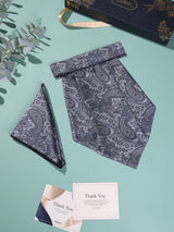 Grey Floral Paisley Woven Cravat & Pocket Square Set - TOSSIDO