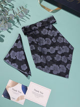 Black & Grey Floral Woven Cravat & Pocket Square Set - TOSSIDO