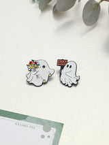 Flower Ghost & Boo Ghost Enamel Pin Set of 2