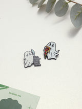 No Spoons Ghost & Pizza Ghost Enamel Pin Set of 2
