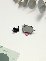 Black Kitten & Snack Cat Enamel Pin Set of 2