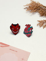 Devil Face & Thorn Heart Enamel Pin Set of 2