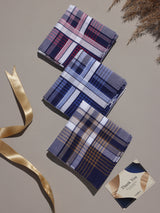 Navy & Mustard Plaid Check Cotton Handkerchief Set