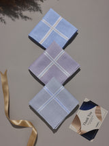 Pastel Lilac & Blue Border Cotton Handkerchief Set