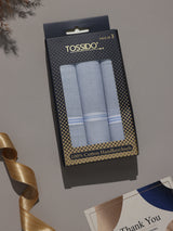 Grey Blue Pastel Border Stripe Cotton Handkerchief Set
