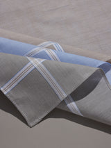 Taupe & Blue Pastel Border Stripe Cotton Handkerchief Set