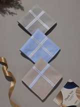 Taupe & Blue Pastel Border Stripe Cotton Handkerchief Set