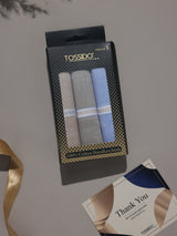 Taupe & Blue Pastel Border Stripe Cotton Handkerchief Set