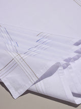 White Blue & Tan Border Stripe Cotton Handkerchief Set