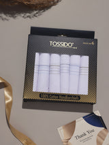 White Blue & Tan Border Stripe Cotton Handkerchief Set