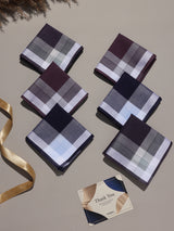 Maroon & Grey Border Check Cotton Handkerchief Set