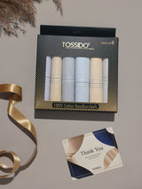 Pastel Blue & Beige Border Line Cotton Handkerchief Set