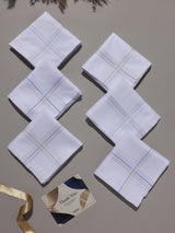 White Blue & Grey Pinline Border Cotton Handkerchief Set