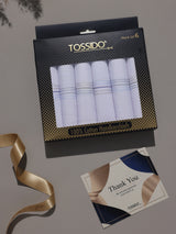 White Blue & Grey Pinline Border Cotton Handkerchief Set