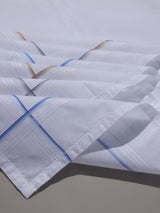 White Blue Line Border Cotton Handkerchief Set