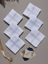White Tan & Blue Dotted Border Cotton Handkerchief Set