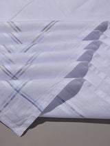 White Tan & Blue Border Stripe Cotton Handkerchief Set