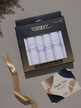 White Tan & Blue Border Stripe Cotton Handkerchief Set
