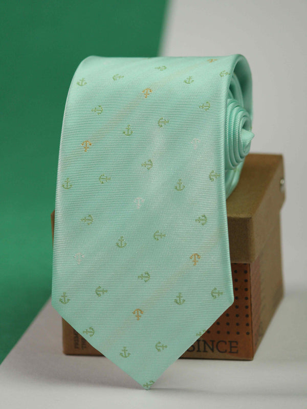 Turquoise Blue Anchor Woven Necktie