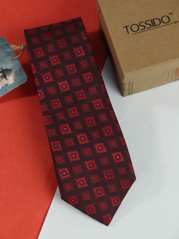 Maroon Geometrics Polyester Necktie