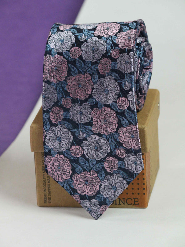 Blue & Pink Floral Woven Necktie