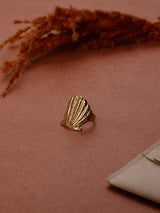 Gold Ribbed Shell Adjustable Ring