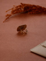 Gold Etched Disc Adjustable Ring