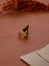 Gold Ribbed Leaf Wrap Adjustable Ring