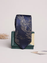 Navy & Gold Floral Skinny Necktie