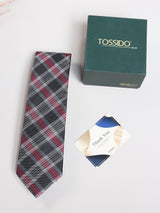 Grey & Red Check Skinny Necktie