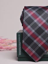 Grey & Red Check Skinny Necktie