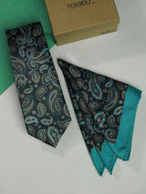 Green Paisley Printed Necktie and Pocket Square Set