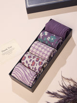 Purple Houndstooth & Floral Socks – Pack of 5